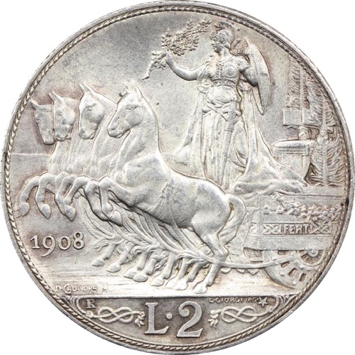 Italy 1908 2 lire reverse