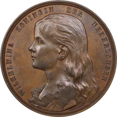 Netherlands 1892 Queen Wilhelmina Bronze Medal obverse