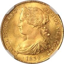 Spain 1859 100 reales obverse